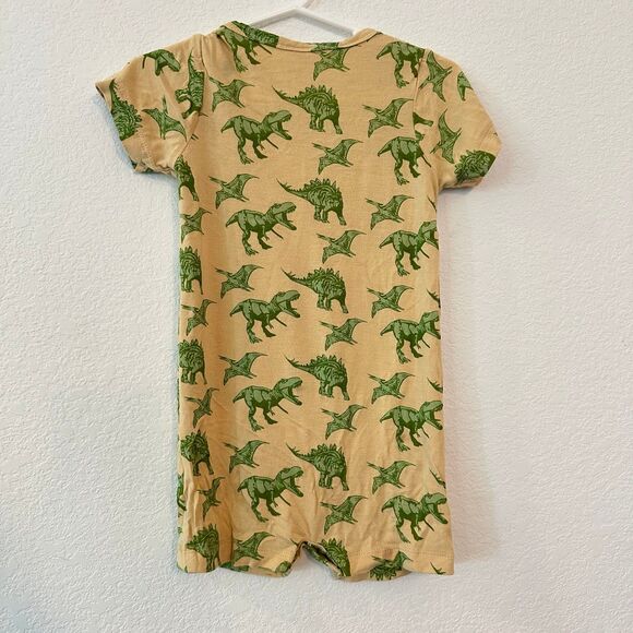 Kate Quinn Dinosaur Bamboo Shorty Romper 18-24 months Outfit Green Yellow Dino - Picture 2 of 5